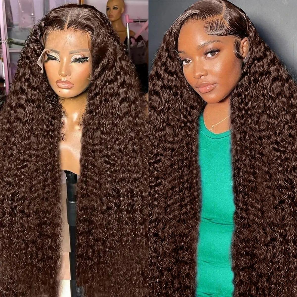 ABSFWIW 32 Inch Chocolate Brown Lace Front Wig Human Hair 13x6 Deep Wave Lace Front Wigs Human Hair 180 Density HD Colored Deep