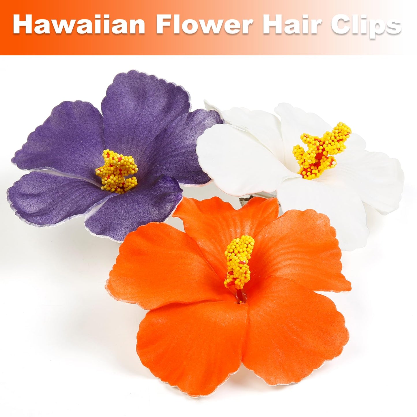 TEBIEKOY 3Pcs Hawaiian Flower Hair Clips for Women Plumeria Hibiscus Hair Clip 3.5 Inch Artificial Flower Clips Hair Accessories