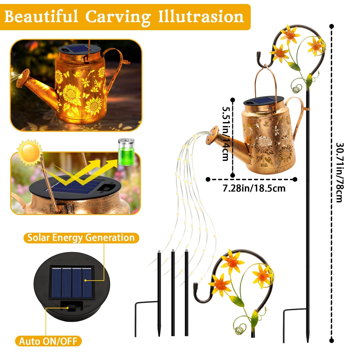 Solar Lights Outdoor Waterproof  Sunflower Solar Watering Can Lights With Shepherd Hook  Birthday Gifts For Mom Grandma Women Christmas  Metal Hanging Lantern Garden Decor Yard Outside Patio Lawn