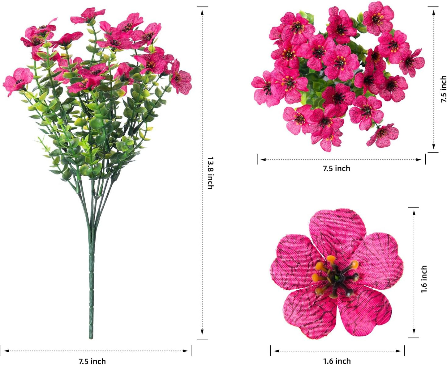 Artificial Flowers for Outdoor Indoor Garden Home Decoration, Faux Flower Daisy with Eucalyptus Leaves Fake Plants Greenery Boxwood Porch Patio, 12 Bundles (Mix Pink Red Purple Yellow)
