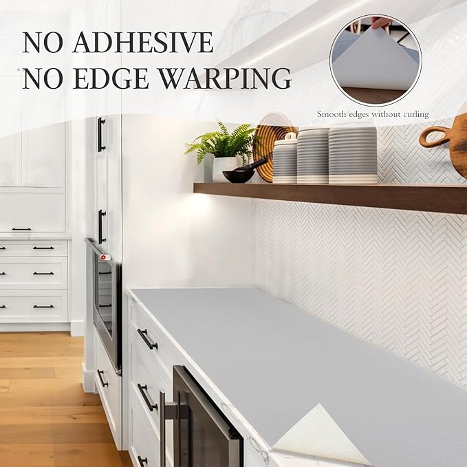 Beautysaid Shelf and Drawer Liner for Kitchen Cabinet, Non Adhesive Non Slip Shelf Paper Waterproof Washable Thickened for Dresser Pantry Shelve Bathroom Protector Liner(Light Grey,12 in x 10 FT)
