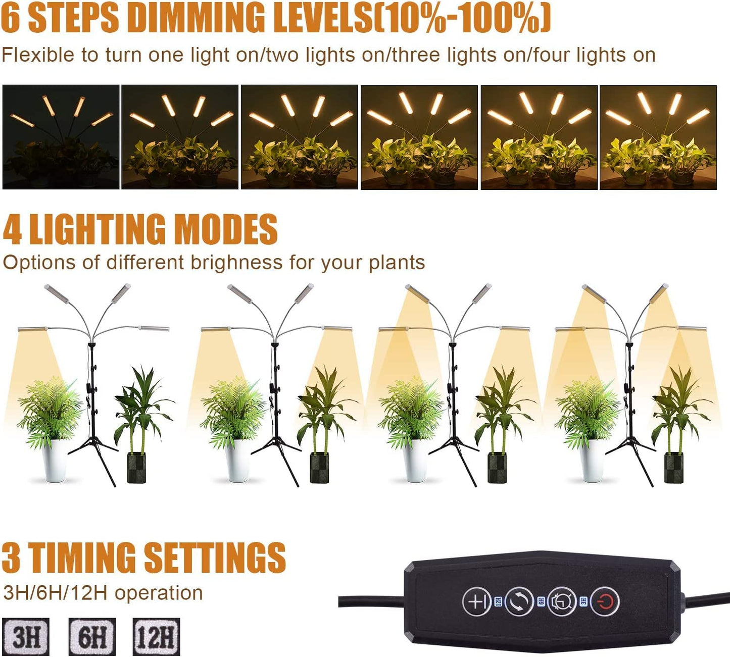 ANDOHAI LED Grow Lights - 420 LEDs Full Spectrum, 4 Heads Floor Lamp, Adjustable Tripod Stand, Model GL-1, Auto On/Off Timer