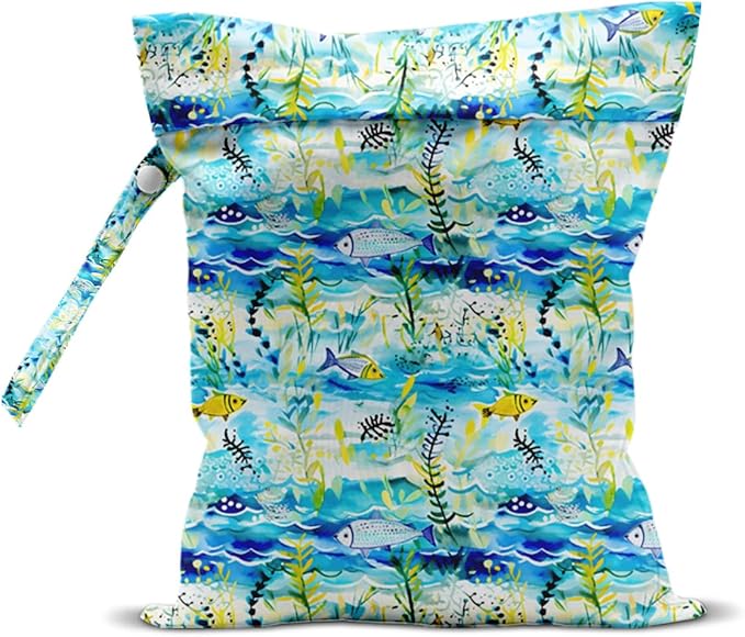 Wet Bag for Swimsuit, Beach Travel Essentials Wet Dry Bag, for Sunscreen Toiletry Dirty Clothes Yoga Gym Diaper, Friends Summer Beach Vacation Gifts. Fish and seaweed