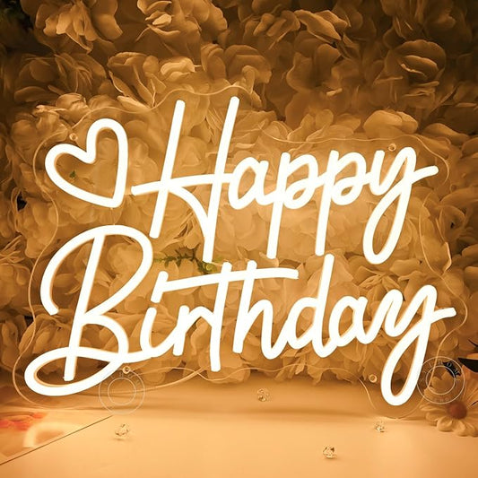 SYLHOME Happy Birthday Led Neon Light Sign Heart Birthday Party Bedroom Wall Sign Decor Banner Birthday Backdrop Light Up ...