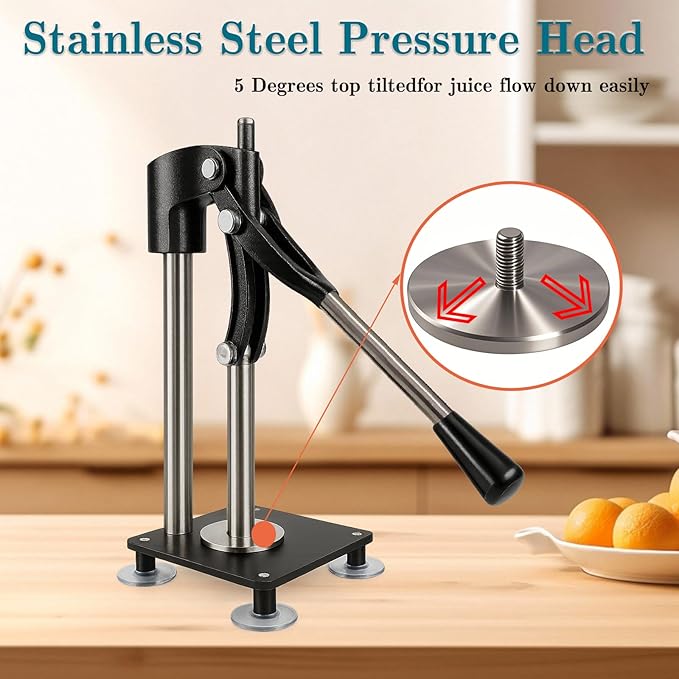 Black Heavy Duty Hand Juicer Press,Metal Lemon Squeezer with 520ML Stainless Steel Cup for Efficient Citrus Juicing,Nut Press Machine