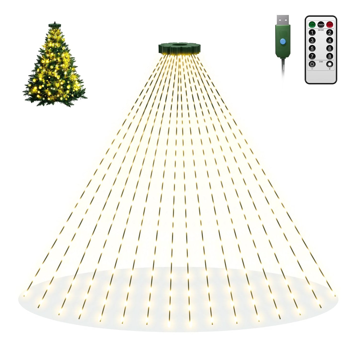 Btfarm Christmas Tree Lights With Remote  6.6Ft 400 Led Usb Plug In Fairy Xmas Light For 5-7Ft Tree Timer Waterproof Dimmable 8 Modes Cascading Twinkle String Light For Indoor Outdoor Decor Warm White