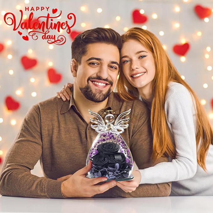 Beferr Valentines Day Rose Gifts for Her Women Mom Gifts for Birthday, Fresh Flowers for Delivery Forever Preserved Rose in Glass Angel Figurine, for Grandma Wife Daughter Girlfriend