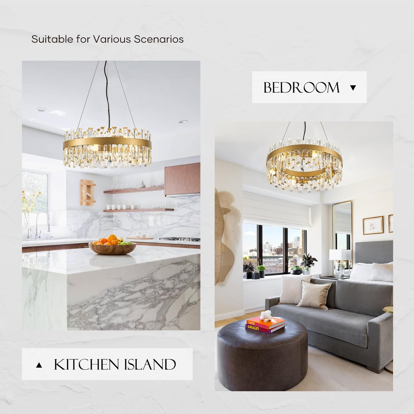Lighceac 21.7 Gold Modern Crystal Chandelier Light Fixtures stylish 2 Rings Crystal Chandeliers For Dining Room 12-Light Round Hanging Pendant Lighting For Living Room Kitchen Island Entryway Bedroom