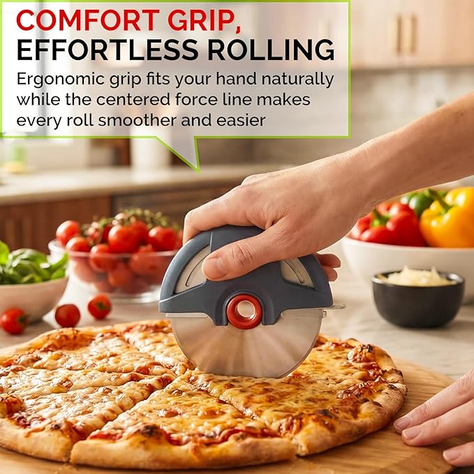 Pizza Cutter Wheel, 4.3" Large Pizza Slicer Wheel with Safety Blade Cover, Super Sharp Stainless Steel Pizza Wheel Slices Effortlessly, Easy Cleaning Pizza Cutters Dishwasher Safe, Gray