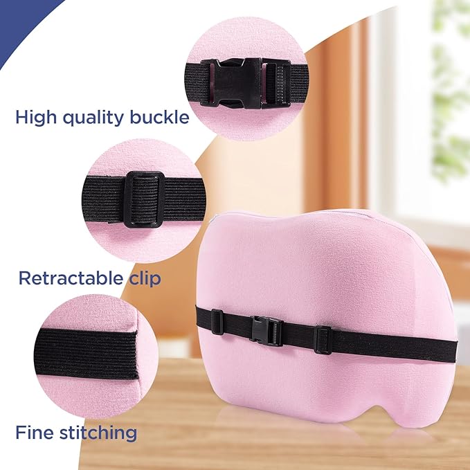 Lumbar Support Pillow for Office Chair, Car Lumbar Pillow Lower Back Pain Relief, Memory Foam Back Cushion with Adjustable Straps, Ergonomic Chair Back Pillow for Gaming Chair, Car, Bed (PINK)