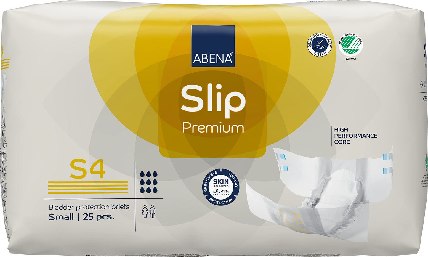 Abena Slip Premium Incontinence Briefs, Level 4, (Small to Extra Large Sizes), Small, 25 Count