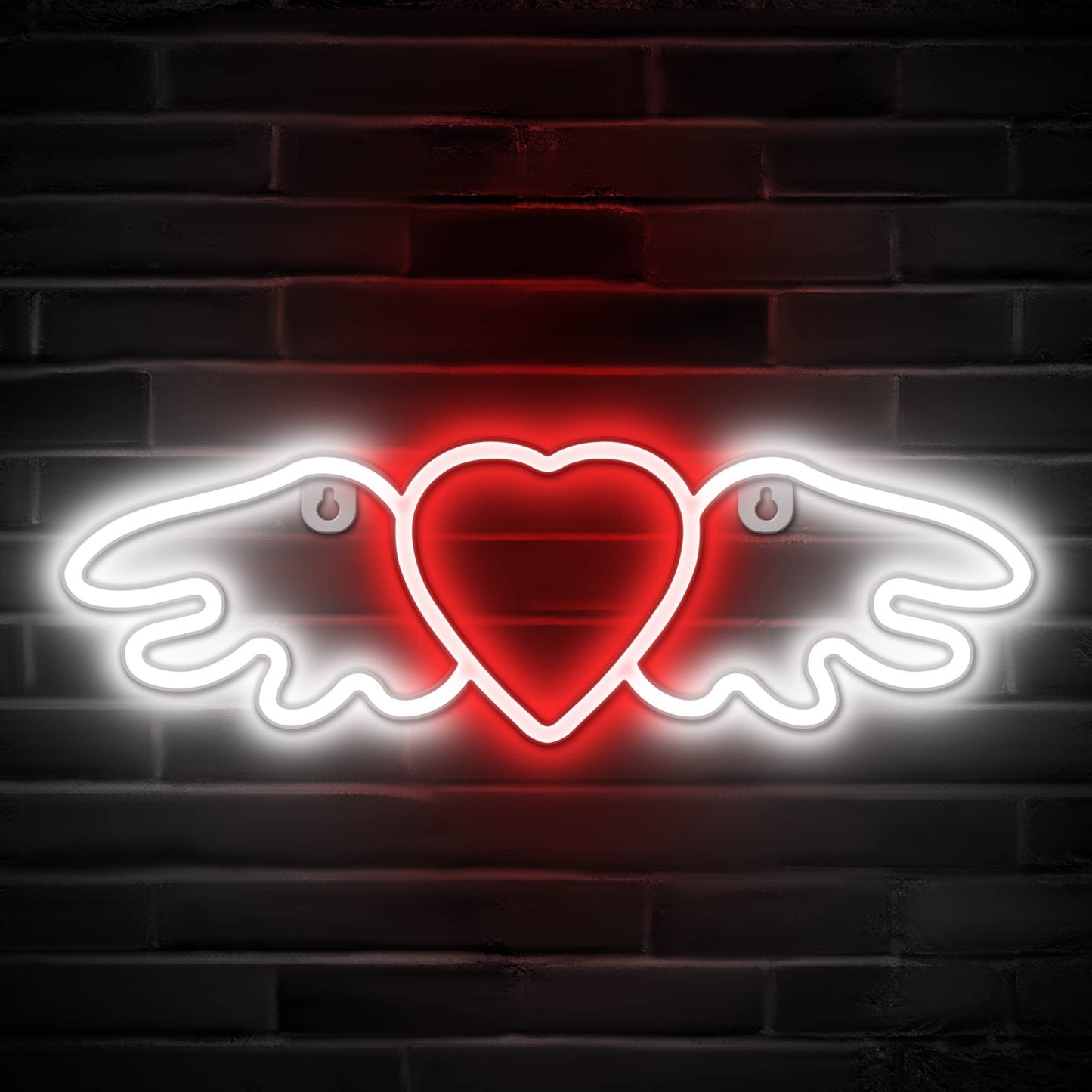 Lumoonosity Neon Heart & Angel Wings Sign - USB Powered LED Light, 14 x 4.5 inches, Angel Heart Red/White, Model NS-Angel Heart