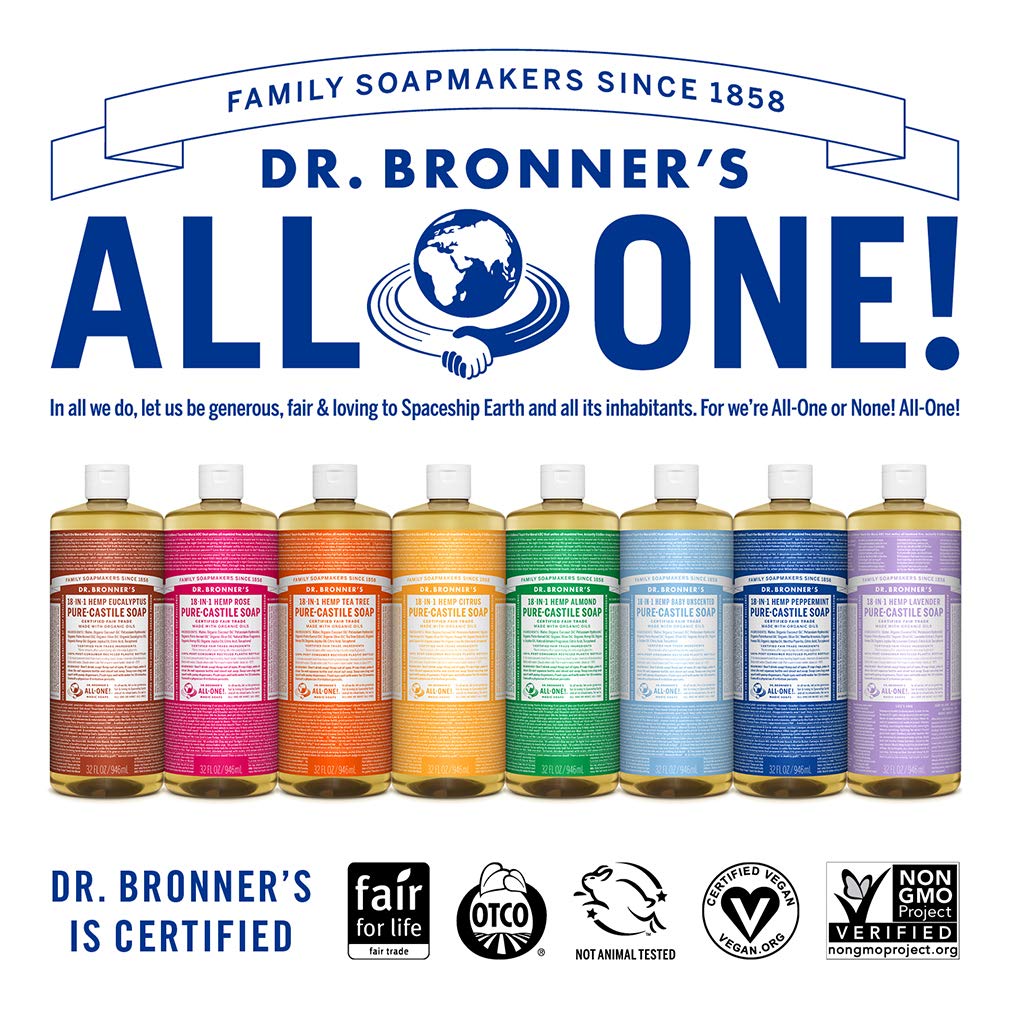 Dr. Bronner's Pure-Castile Liquid Soap - Rose Bundle. 32 oz. Bottle and 2 oz. Travel Bottle