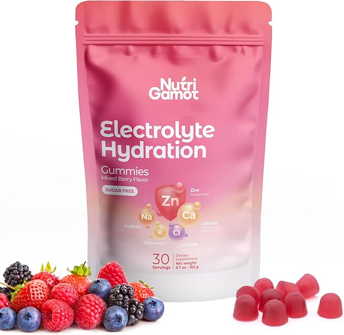 NutriGamot Electrolyte Hydration Gummies Sugar Free | Mixed Berry Flavor - 5 Essential Electrolytes for Runners, Post-Work...