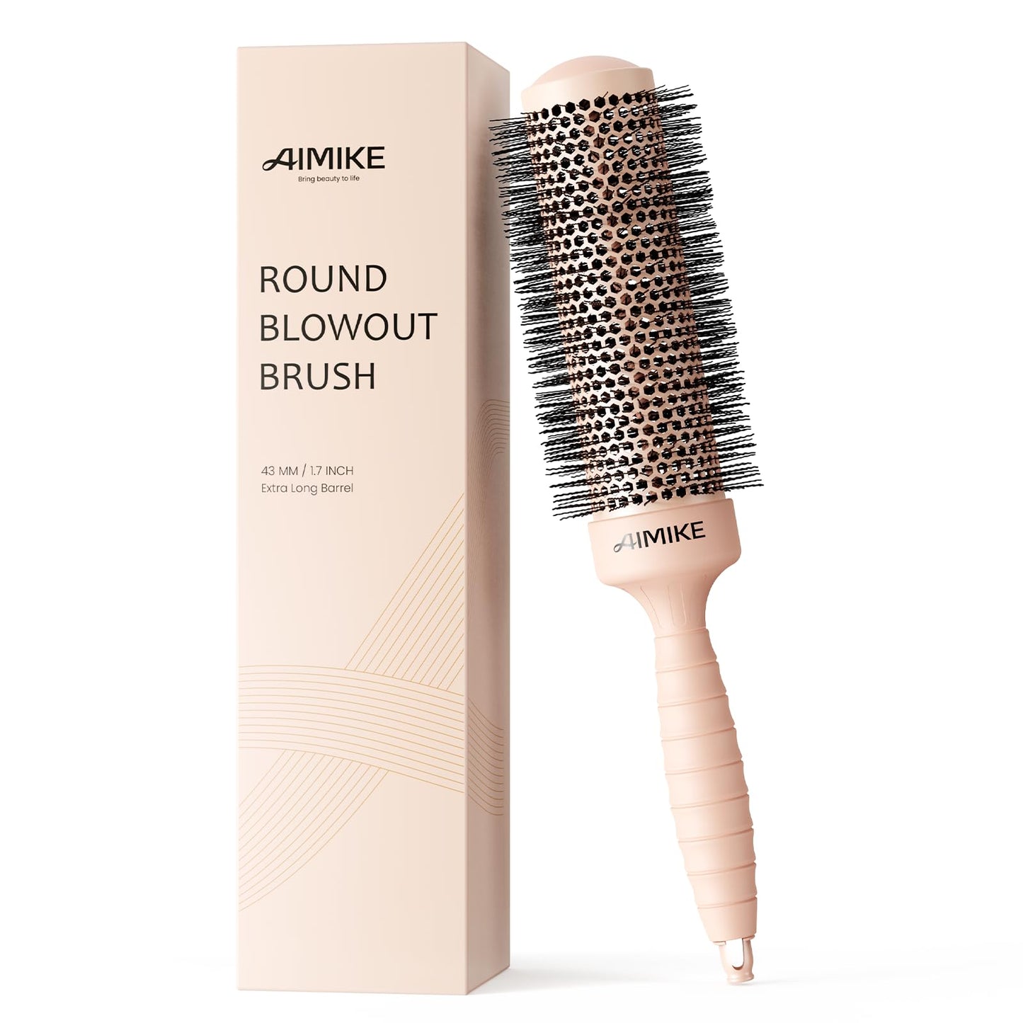 AIMIKE Round Brush for Blow Out, Extra Long Round Hair Brush w/Nano Thermal Ceramic & Ionic Tech, for Blow Drying & Styling, Cur
