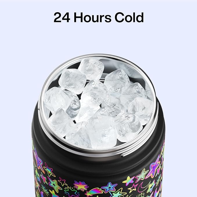 ENCOOL Insulated Water Bottle with Straw Stainless Steel Water Bottle, Leak-Proof, BPA-Free, Double Wall Vacuum Keeps Cold for 24 Hours for Sports, Travel, School (26 oz, Neon Galaxy)