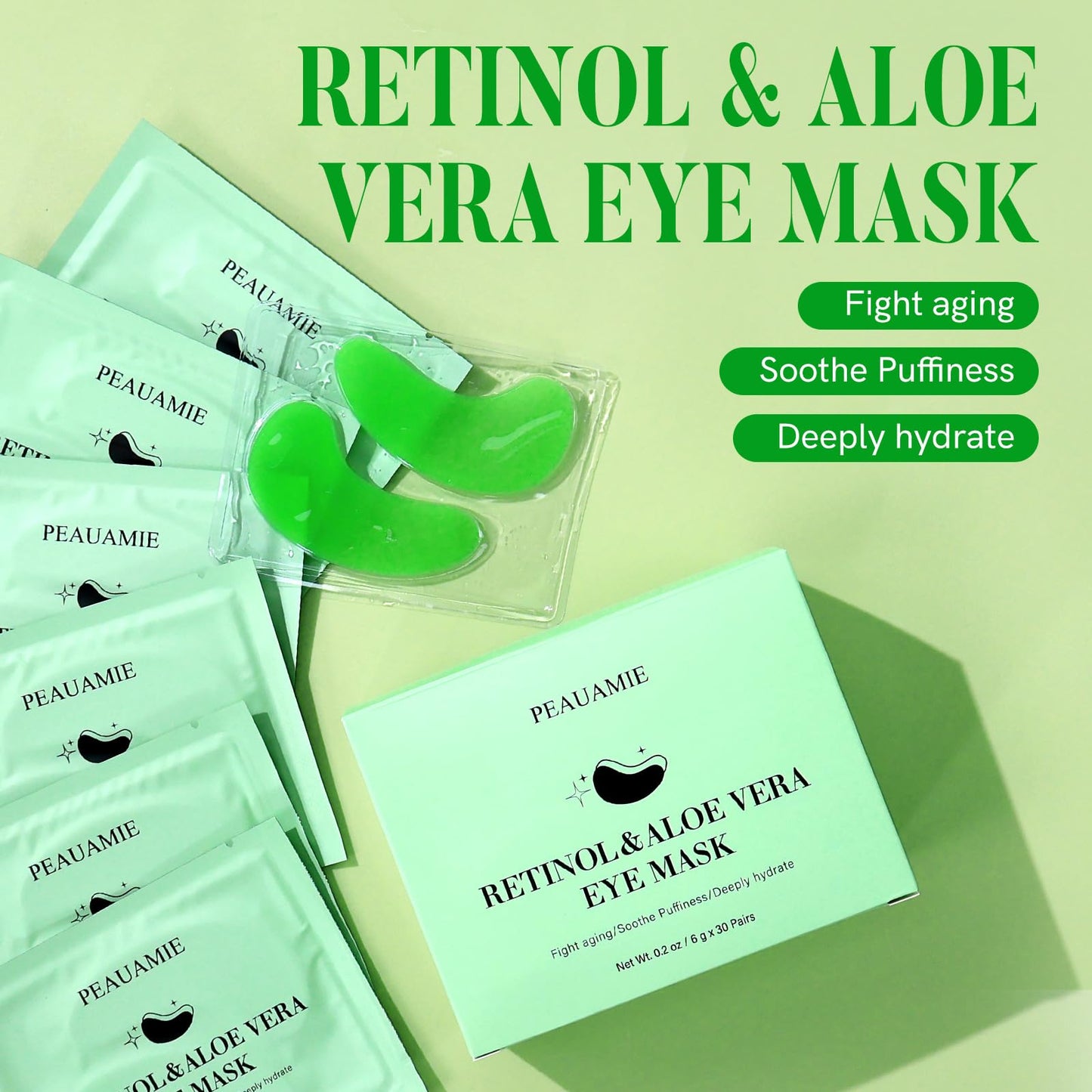 PEAUAMIE Under Eye Patches with Retinol and Aloe Vera Eye Mask for Dark Circles and Puffiness, Face Mask Skin Care Products 30 P