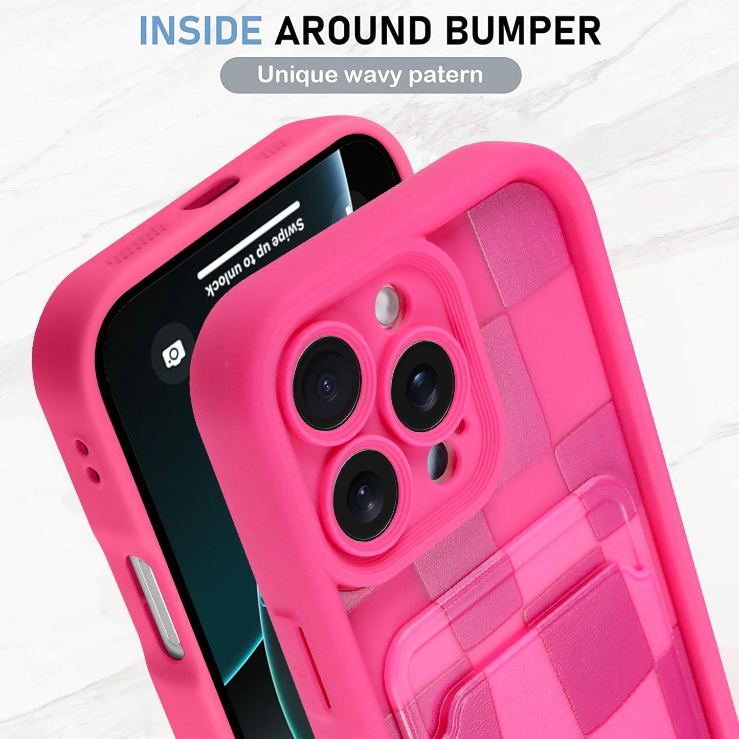 Kanghar Compatible With Iphone 16 Pro Max Case, Wallet Silicone Checkered Cute Pattern, Card Holder Camera Protection Soft Slim