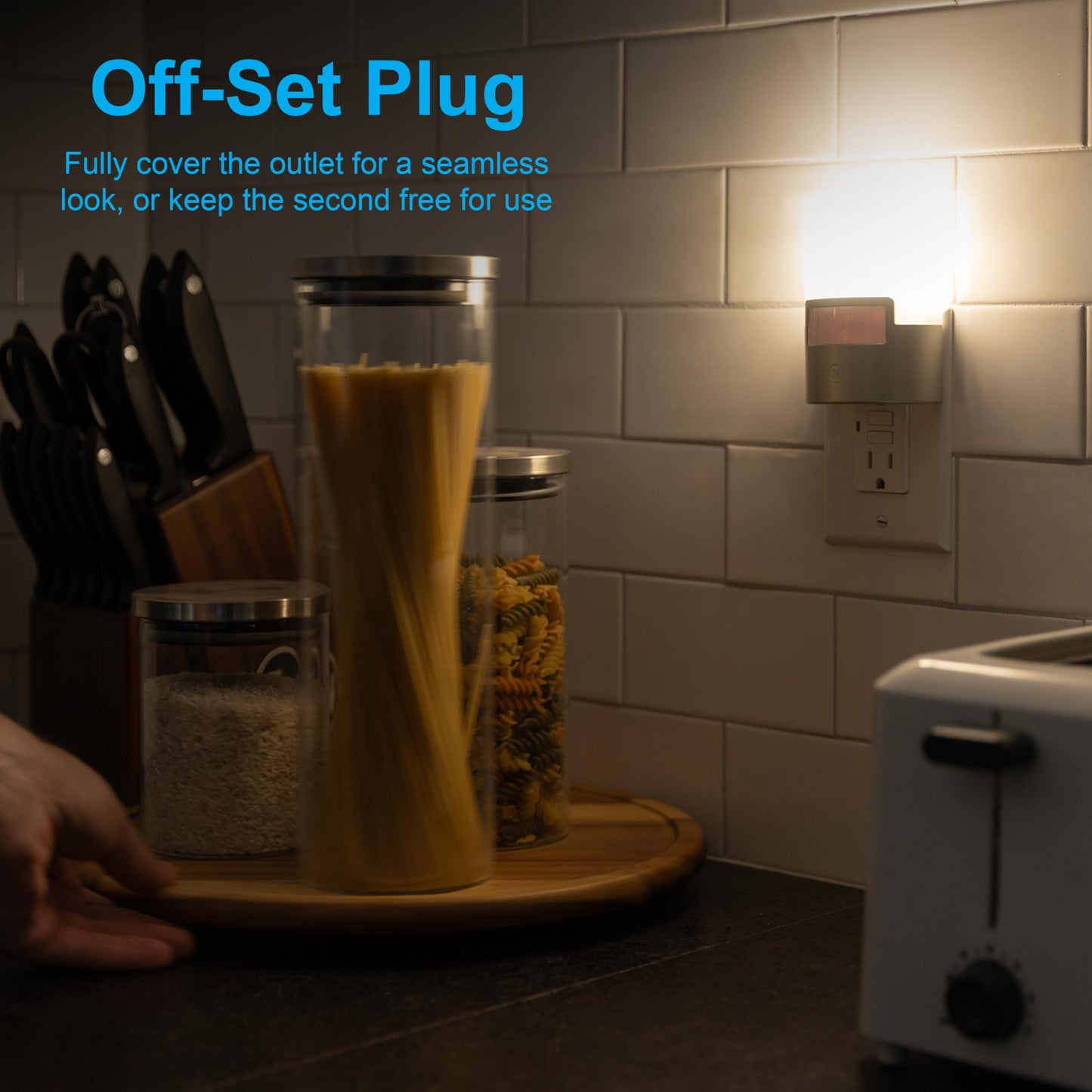 GE LED Motion Sensor Night Light, 40 Lumens, Soft White, Plastic, Silver, 2 Pack, Model 46633
