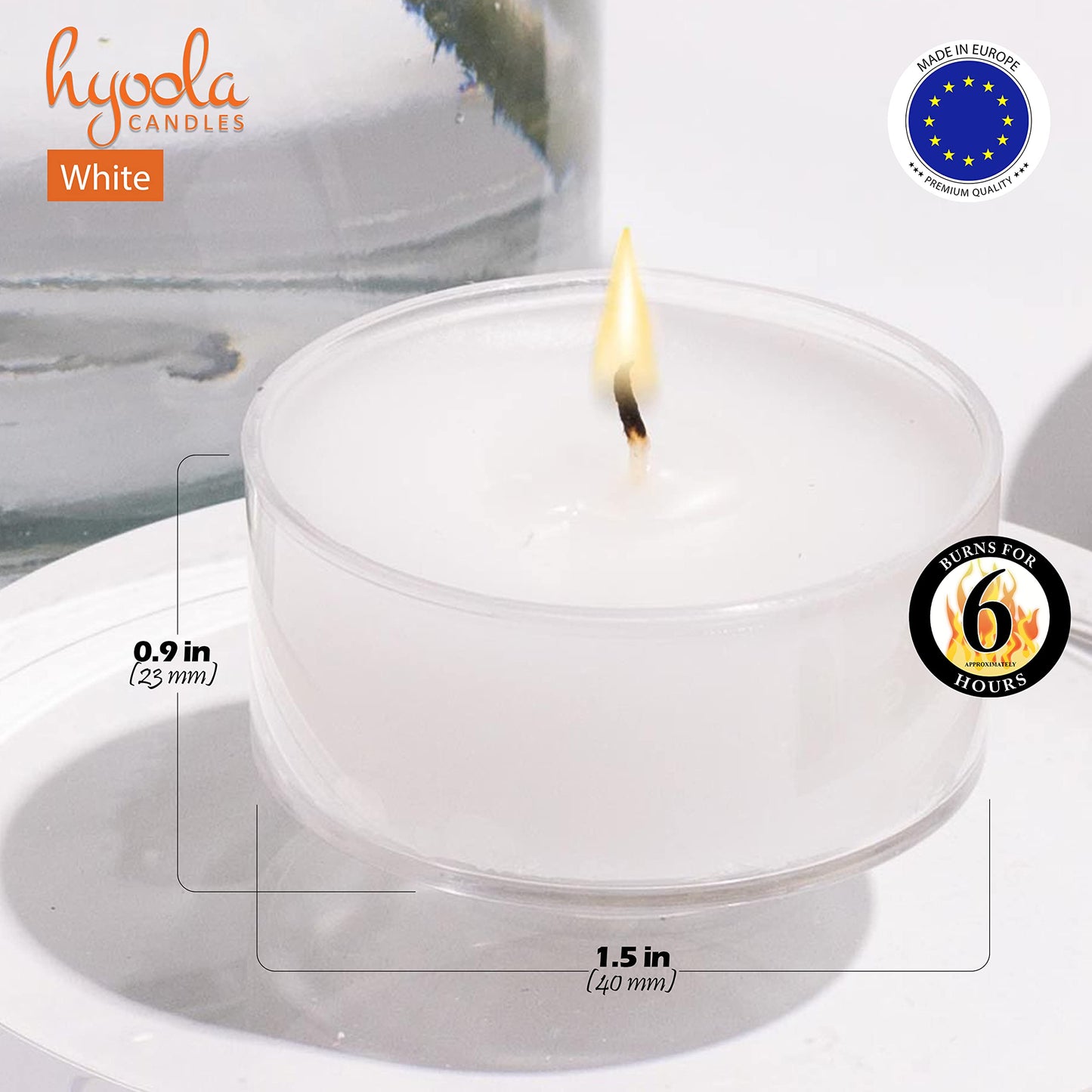 Hyoola Scented Tealight Candles - 15 Pack - Clear Cup - White - 6 Hour Burn Time - 1.9 Inch - Model H10206