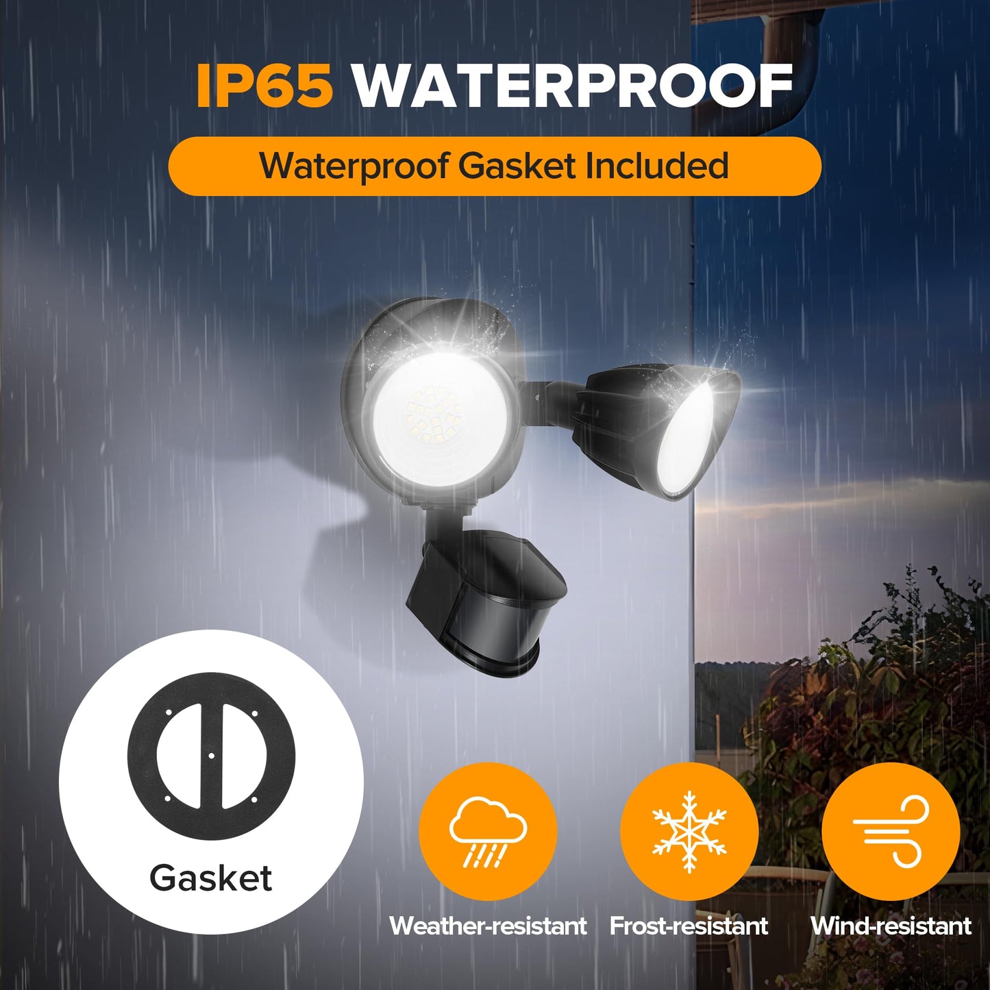 Ume Led Security Light Motion Sensor Outdoor Lights  27W 3000Lm  5000K  Ip65 Waterproof  Dusk To Dawn  2 Head Motion Detector Flood Light For Outside  Garage  Yard (Black)