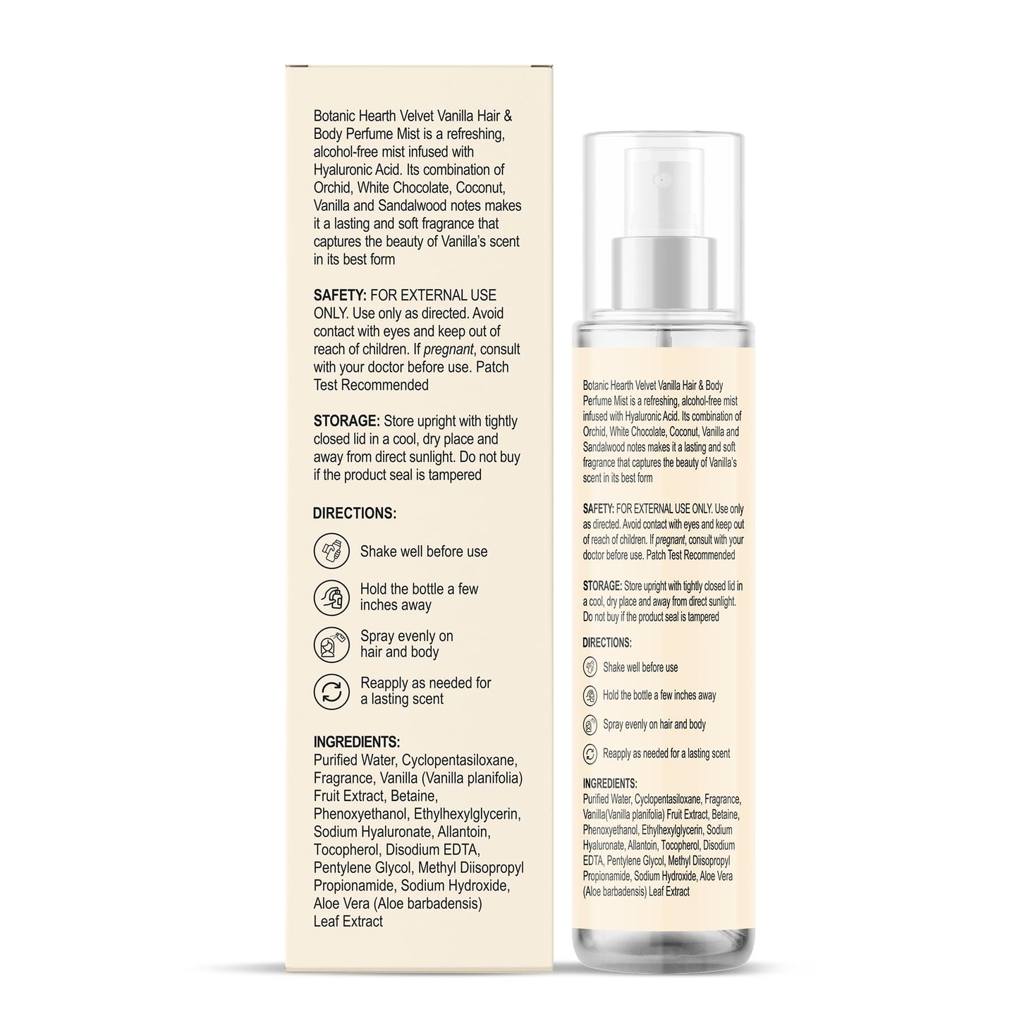 Botanic Hearth Velvet Vanilla Hair & Body Perfume Mist with Hyaluronic Acid, Alcohol-Free Formula, Long Lasting Fresh Vanilla Scent, Lightweight Body Spray for Women & Men, 3.4 fl oz / 100 ml
