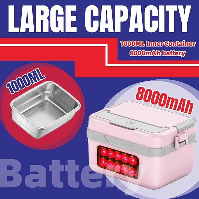 Cordless Lunch Box Warmer,Gift for Men & Women, 10000mAh Heated Food Container, 3 Modes, 1L/1.5L, Ideal for Work, Travel