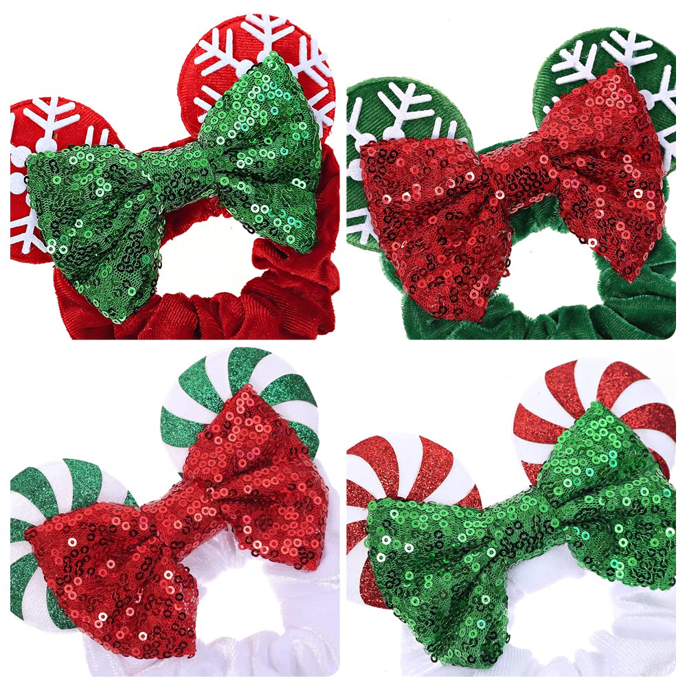 JIAHANG Christmas Velvet Mouse Ear Hair Scrunchies Lollipop Sequins Bow Ponytail Holder Festival Costume Hair Accessories for Wo
