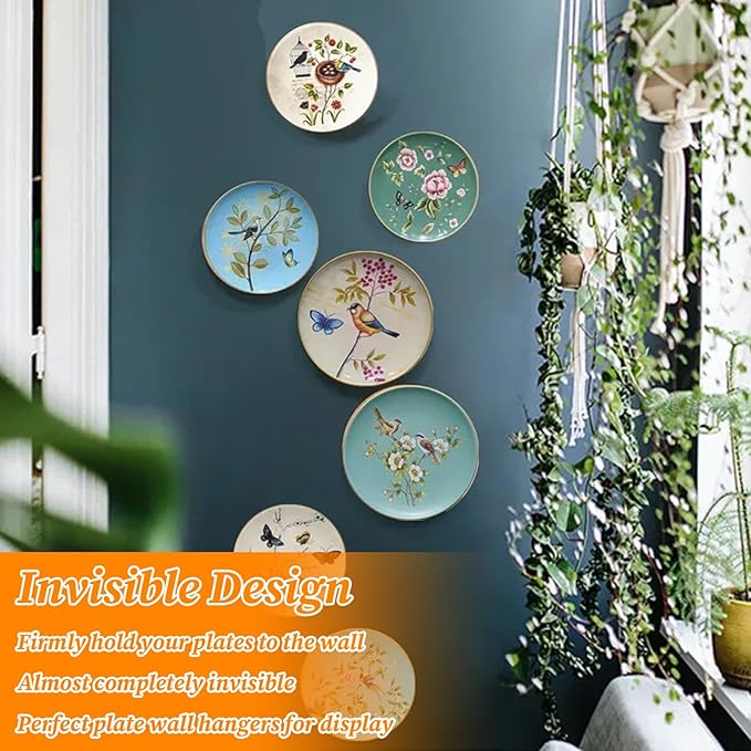 5 Pack Plate Hangers for The Wall Invisible Decorative Wall Plate Holders Stainless Steel Plates Walls Hanger Wire Plates Holder with Hooks for Display Platter Dish Various Sizes