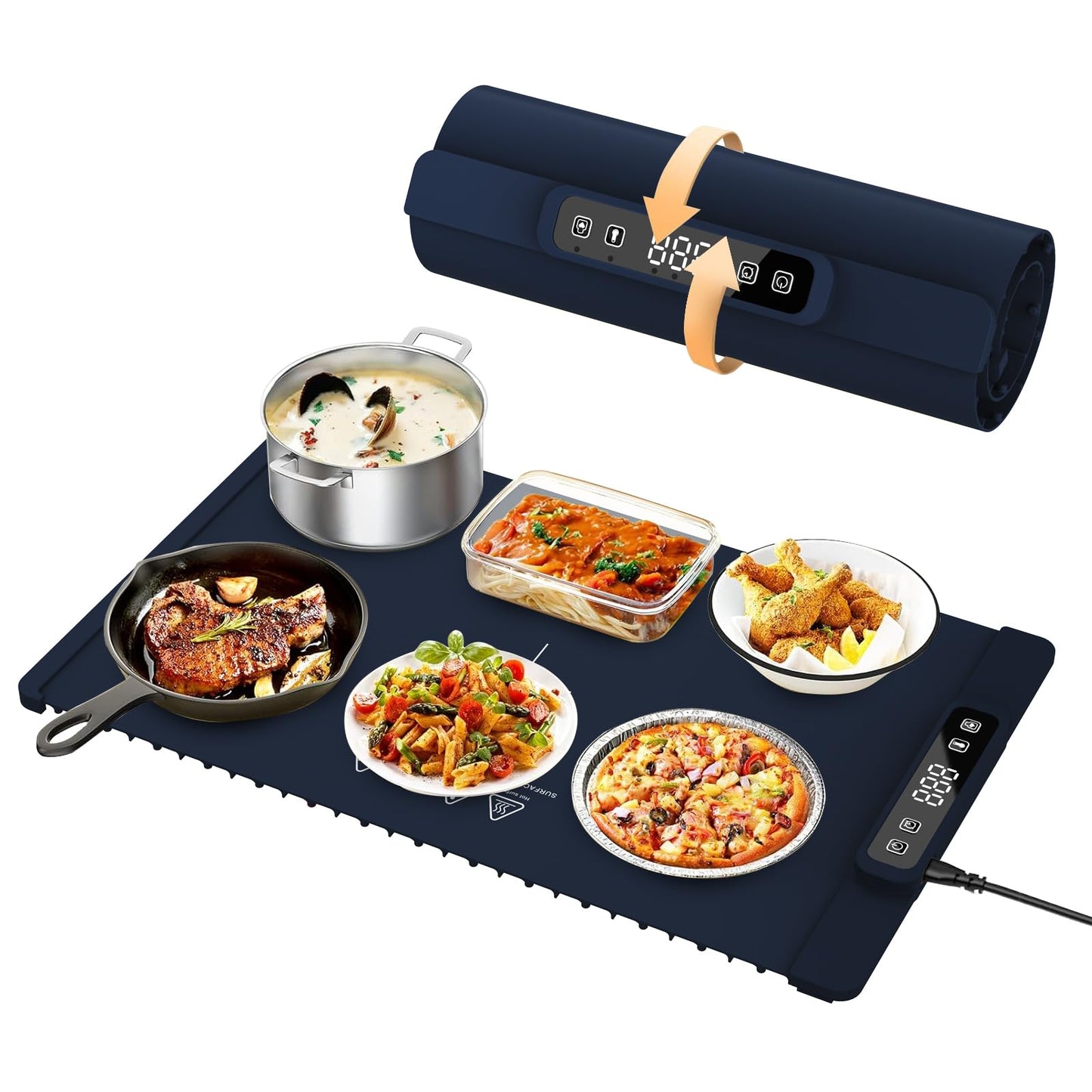 Warming Mat for Food, Food Warming Mat, Portable Electric WarmingTrays Buffets for Buffets Party and Home Daily Use, Heating Fastly in 10s, 5 Temp Levels Timed Function (Black)