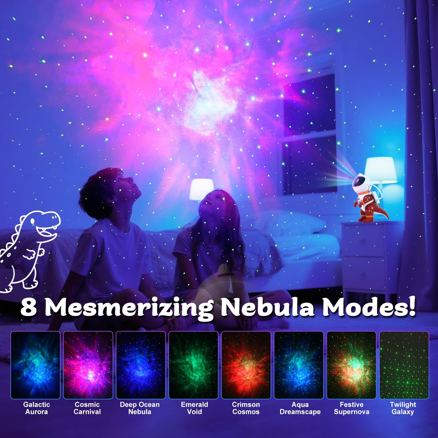 Lovme Galaxy Star Projection Night Light  Dinosaur Astronaut Space Projector With 8 Modes Starry Nebula Effects  Timer & Remote Control  Bedroom Ceiling Decor For Kids  Christmas Birthday Gift(Red)