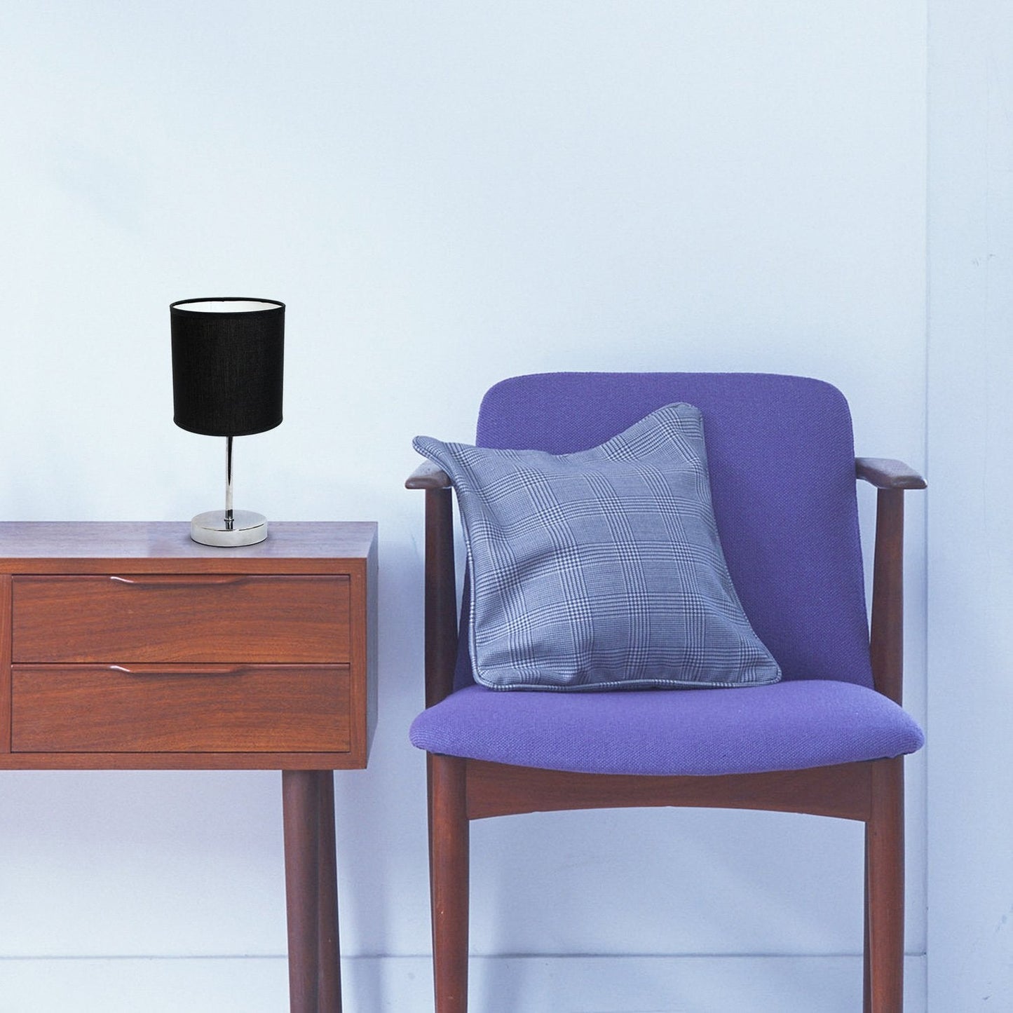 Simple Designs Mini Table Lamp LT2007-BLK, Chrome, Fabric Shade, Black, No Bulb