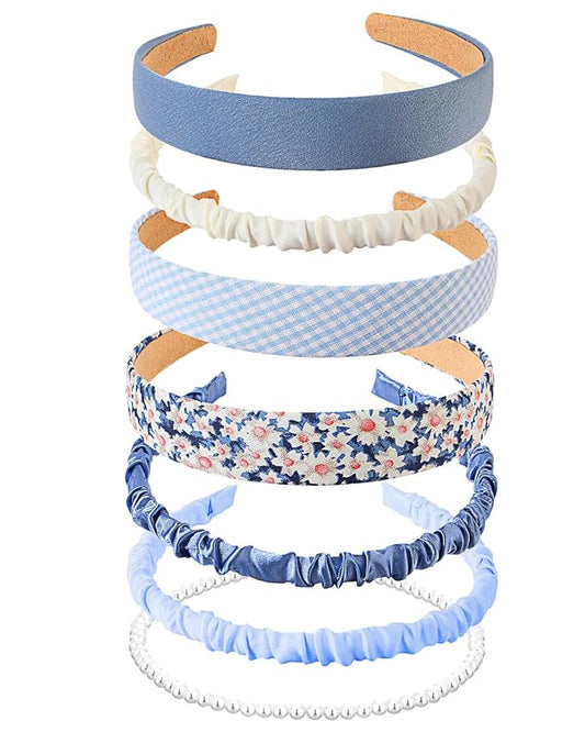 JELIEE 7 Pack Different Designs Non-Slip Headbands for Women - Fashion, Flower, Cute Pearl, Twisted, Solid Blue and White ...
