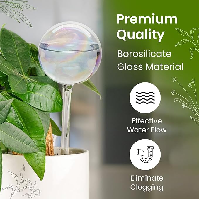 Large 2 Pcs Iridescent Self Watering Globes, Glass Rainbow Plant Watering Globes, Self Watering Planter Insert, Automatic Plant Waterer Indoor, Plant Watering Devices, Plant Water Globe, Watering Bulb