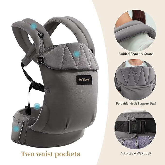 Baby Carrier Newborn to Toddler 7-45 lbs with Natural Material, Ergonomic Design,Versatile and Adjustable,Hands Free for Moms&Dads,Gray