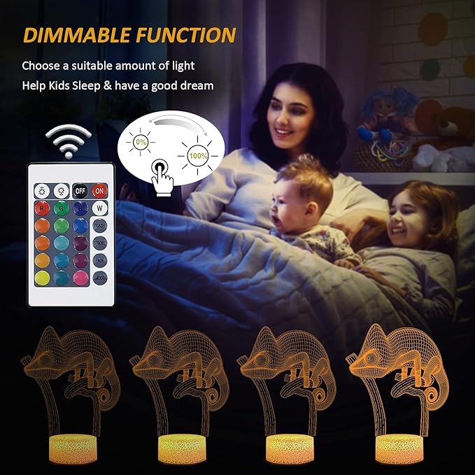 FULLOSUN Chameleon 3D Night Light Lizard Projection LED Lamp Baby Nursery Nightlight for Kids' Room Home Decor Xmas Birthday Gifts with Remote Control 16 Color Changing