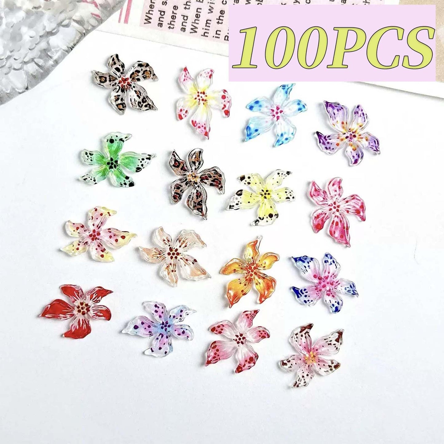 ONPRESS 100Pcs Flower Nail Charms 3D Mixed Colorful Floral Nail Gems Spring Summer Nail Rhinestones Supplies Cute Mixed Color Re