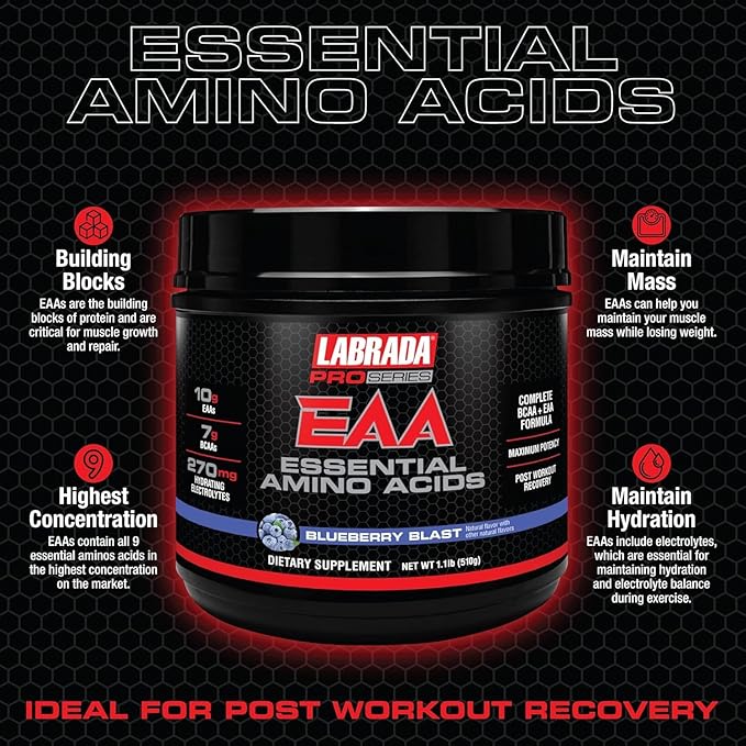 Pro Series EAA Maximum Potency Complete Essential Amino Acid Hydrating Formula with 10g EAAs 7g BCAAs & 270mg Hydrating Elecrolytes Recovery and Performance (Blueberry Blast)