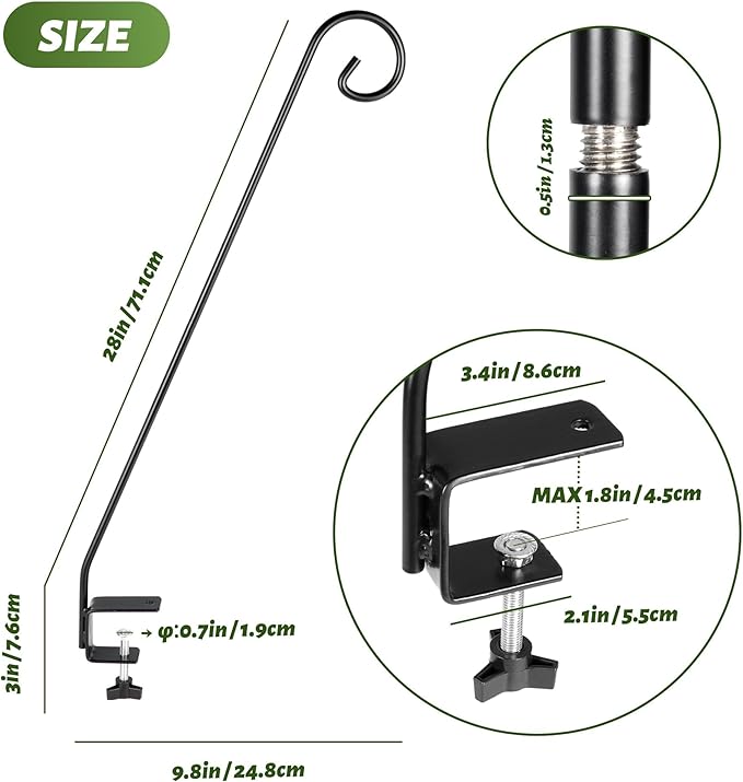 MIXXIDEA Heavy Duty Deck Rail Pole Deck Hook, Extensible and Adjustable Deck Hook for Hanging Bird Feeder, Plants, Suet Baskets,Wind Chimes,Lanterns