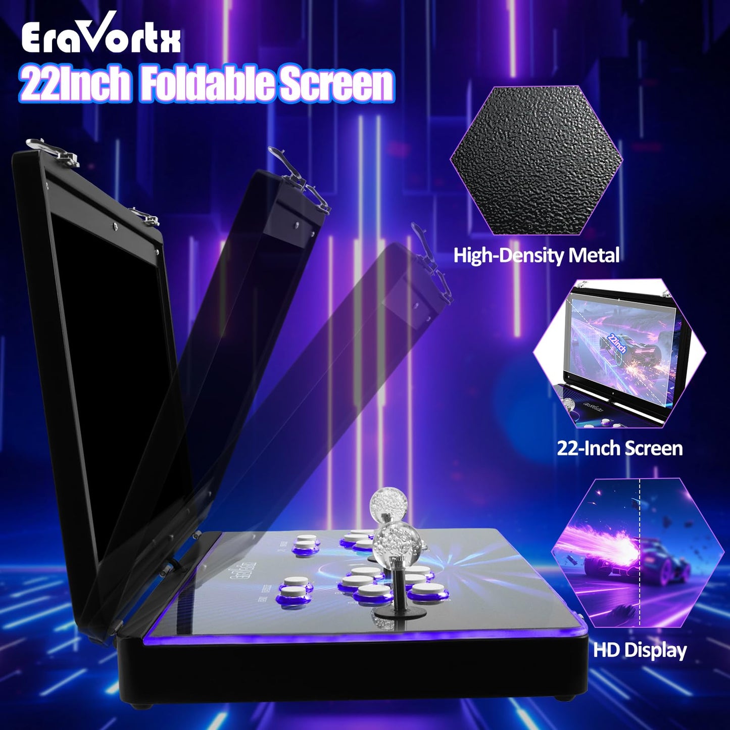 3D Arcade Machine - 36,000+ Retro Games with 50+ Emulators Equip & WiFi-Expandable, 22 inch 4K HDMI Output, Plug & Play Foldable Retro Gaming Console for Family Fun