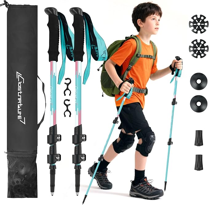 Clostnature Kids Trekking Poles for Hiking – Collapsible Lightweight Hiking Poles, 2 Pack Aluminum Walking Sticks for Chil...