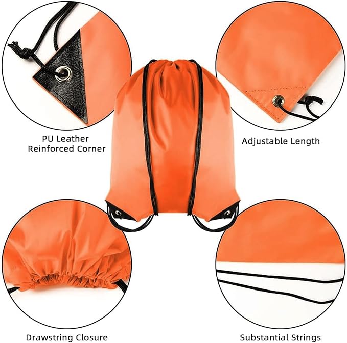 GoodtoU Drawstring Backpacks, Drawstring Nylon Bags Bulk Cinch Sack Drawstring Gym Bag for Sport, Traveling, Team (20Pcs, Orange)