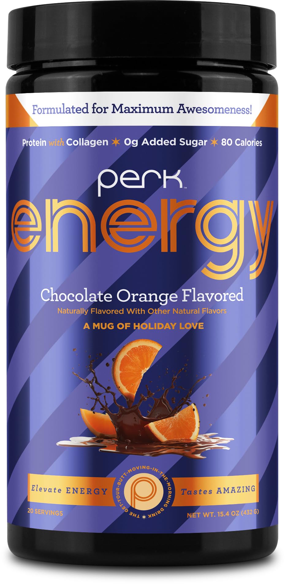 Perk Energy Original Chocolate Orange Flavored (20 Servings) - Gluten Free  Soy Free and Peanut Free