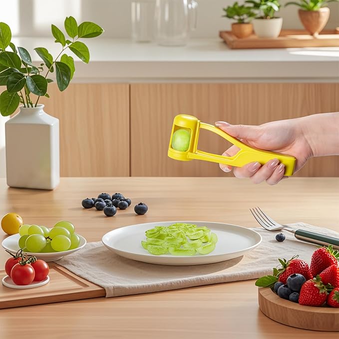 Luvan Grape Cutter for Toddlers 1-3, Grape Slicer Kitchen Gadget for Vegetable Fruit Salad Cake Decor, Stainless Steel Baby Tomato Quarter Cutter Tool for Cherry Strawberry Blueberry - Yellow