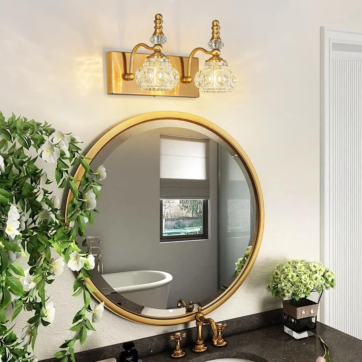 Lbsqj Modern Glass Crystal Vanity Light - Vintage Bathroom Lighting Fixtures Over Mirror  2 Light Vanity Lights G9 Bulb (11.81 Inch  Gold)