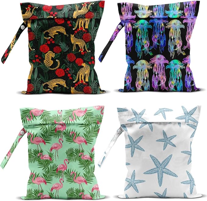 4 Pack Wet Bag for Swimsuit, Beach Travel Essentials Wet Dry Bag, for Sunscreen Toiletry Dirty Clothes Yoga Gym Diaper, Friend Summer Beach Vacation Gifts. Land, sea and air
