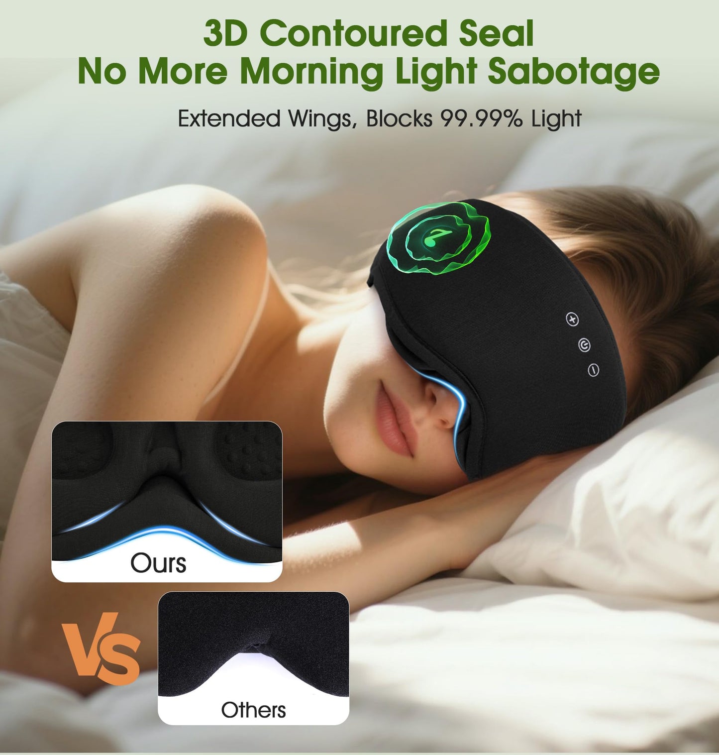 LC-dolida Bamboo Cotton Bluetooth Sleep Mask, 2 in 1 3D Soft Sleep Mask with Sleep Headphones, Sleep Eye Mask with Timming Setting, Blackout Sleeping Mask for Side Sleepers, Women Men, Black