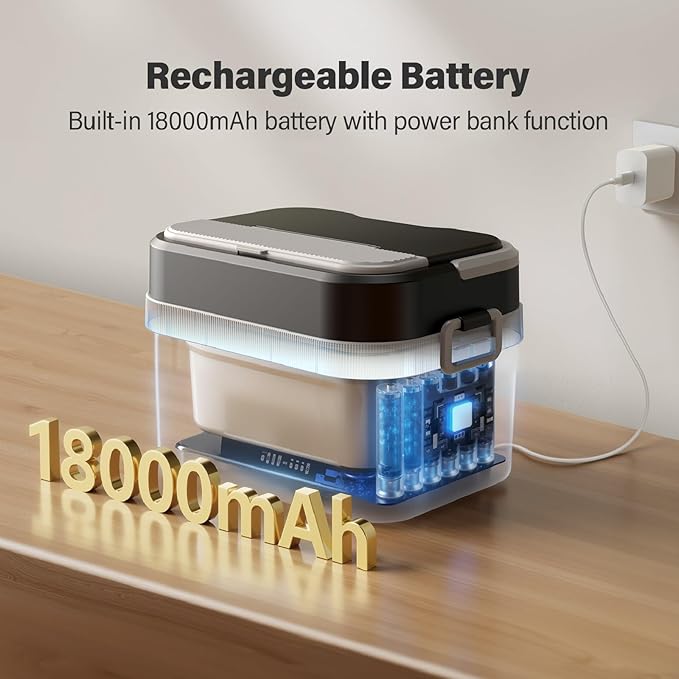 Cordless Electric Lunch Box for Adults: 1.5L Heated Lunch Box for Men Women with Automatic Heating 18000mAh Rechargeable Portable Food Warmer with Bag and Tray Divider for Office Truck Outdoor