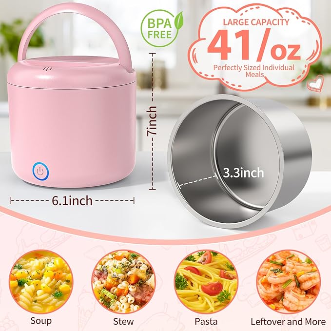 41-Ounce Electric Lunch Box 80W Heated Lunch Box, Portable Food Warmer for Work with 1.2L 304 Stainless Steel Container and 12V/24V/110V/220V Compatibility in Car Truck