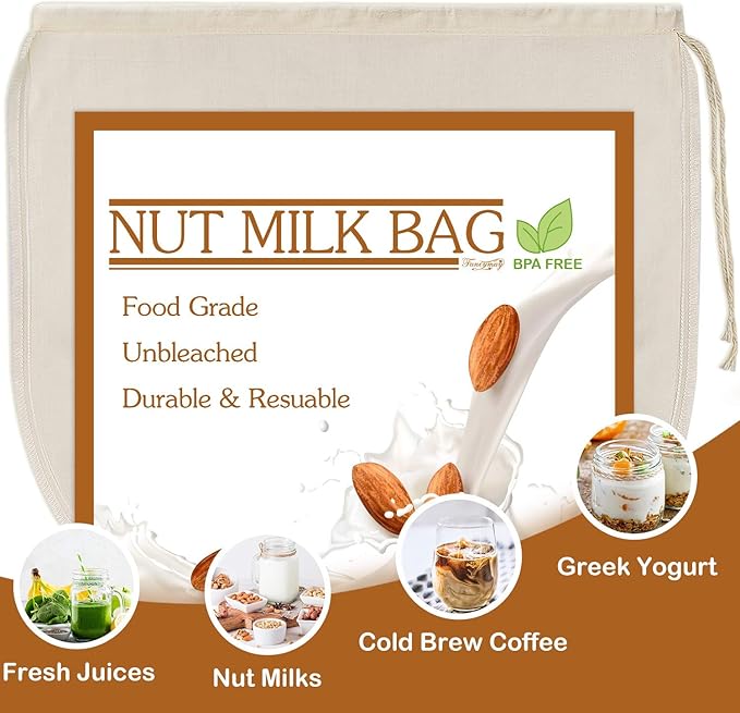 6 PCS 12"x12" Nut Milk Bags - 100% Unbleached Cotton Cheesecloth, Reusable Food Strainer Colander For Straining Almond/Oat Milk, Celery Juice, Cold Brew Coffee, Yogurt and Cheese Making